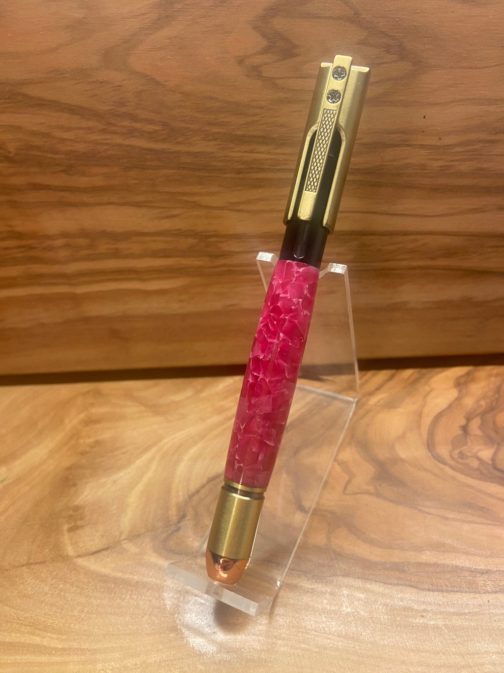 Pink and Brass Handgun Click Pen