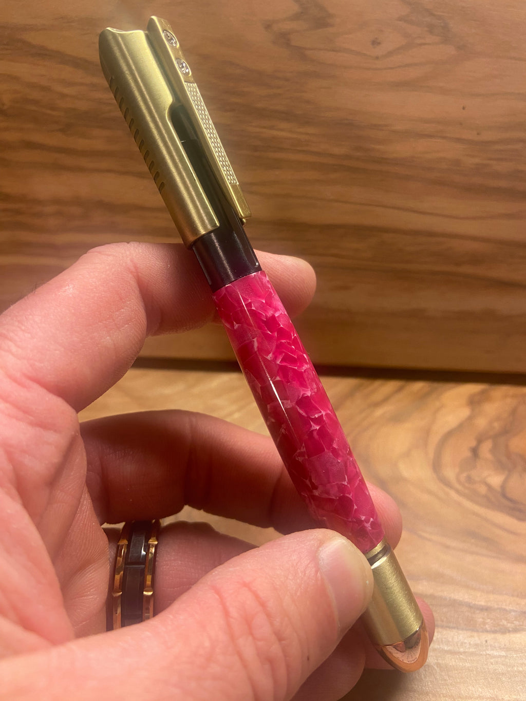 Pink and Brass Handgun Click Pen
