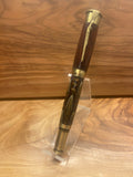 Cocobolo & Ringneck Pheasant Feathers Over/Under Shotgun Shell 30 Caliber Rollerball Bullet Pen in Brass