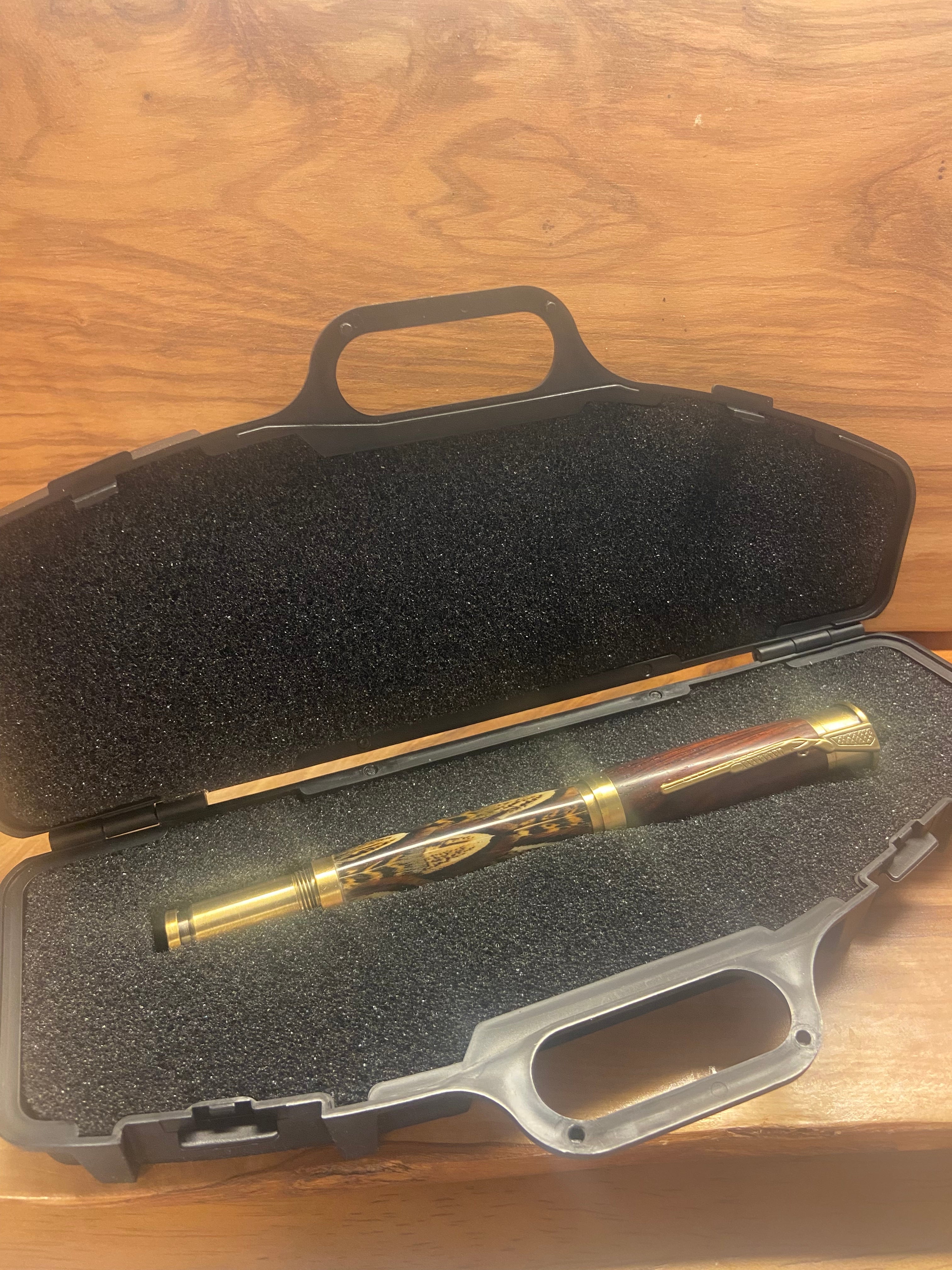 Cocobolo & Ringneck Pheasant Feathers Over/Under Shotgun Shell 30 Caliber Rollerball Bullet Pen in Brass