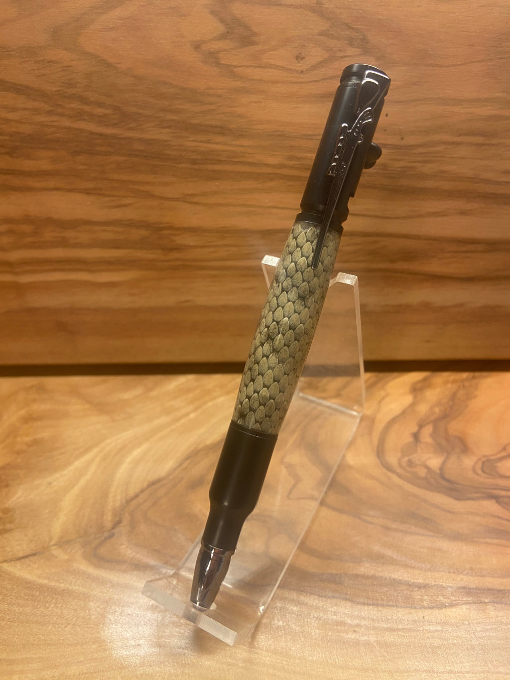 Prairie Rattlesnake Skin Black Enamel 30 Caliber Bolt Action Pen