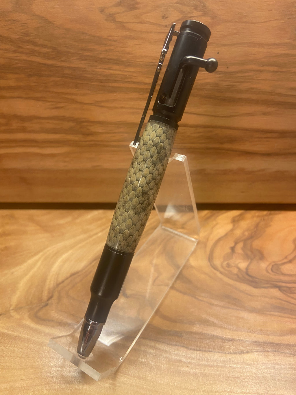 Prairie Rattlesnake Skin Black Enamel 30 Caliber Bolt Action Pen