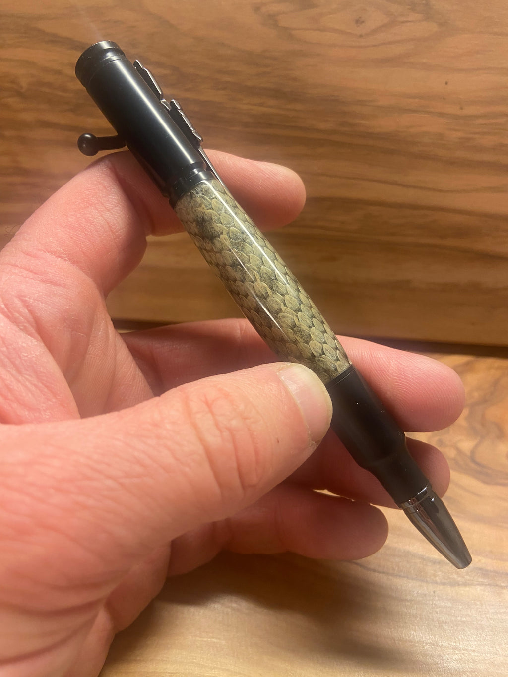 Prairie Rattlesnake Skin Black Enamel 30 Caliber Bolt Action Pen