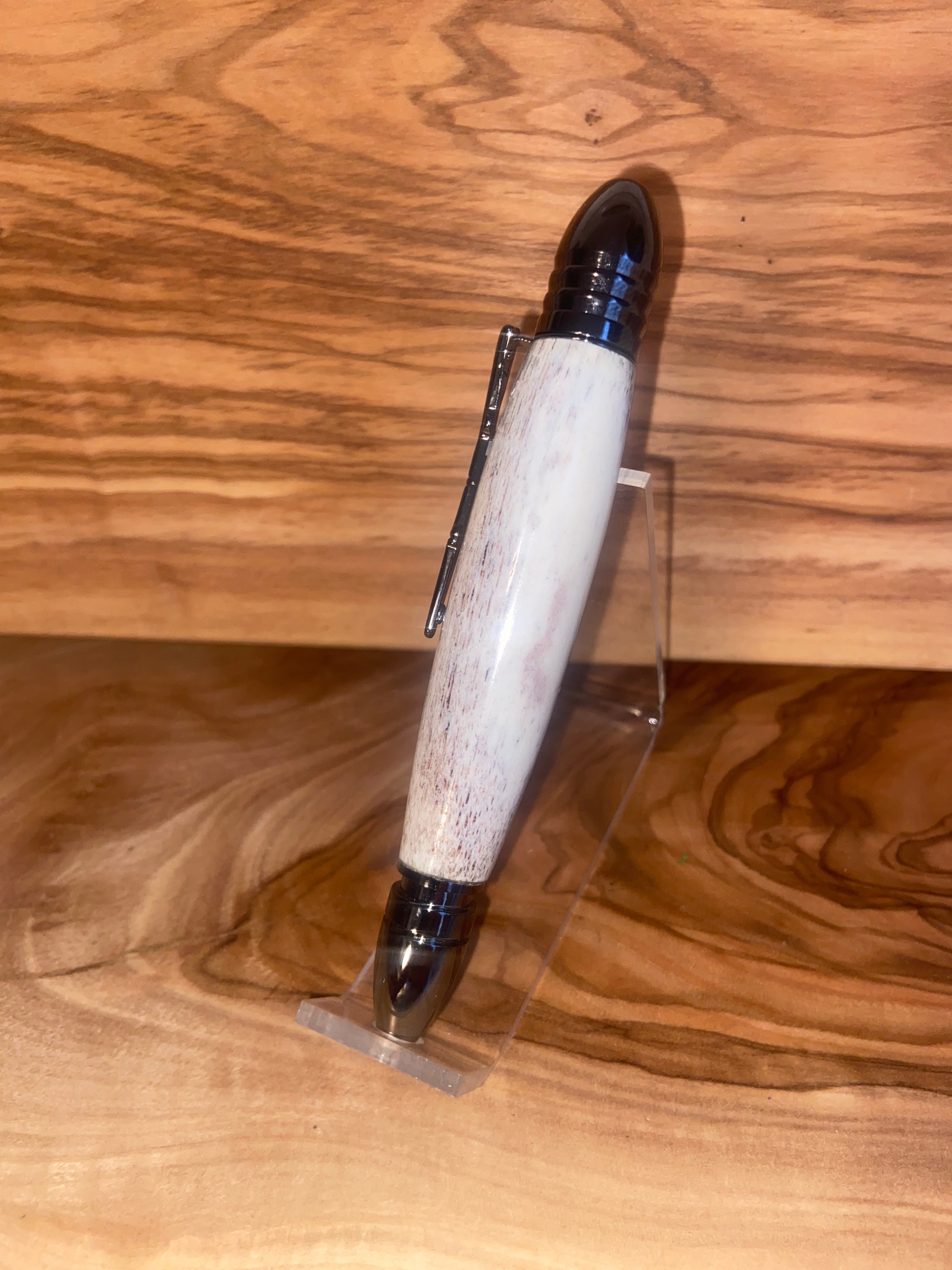 Civil War Themed Writing Pen - Deer Antler with Replica Bullet Design