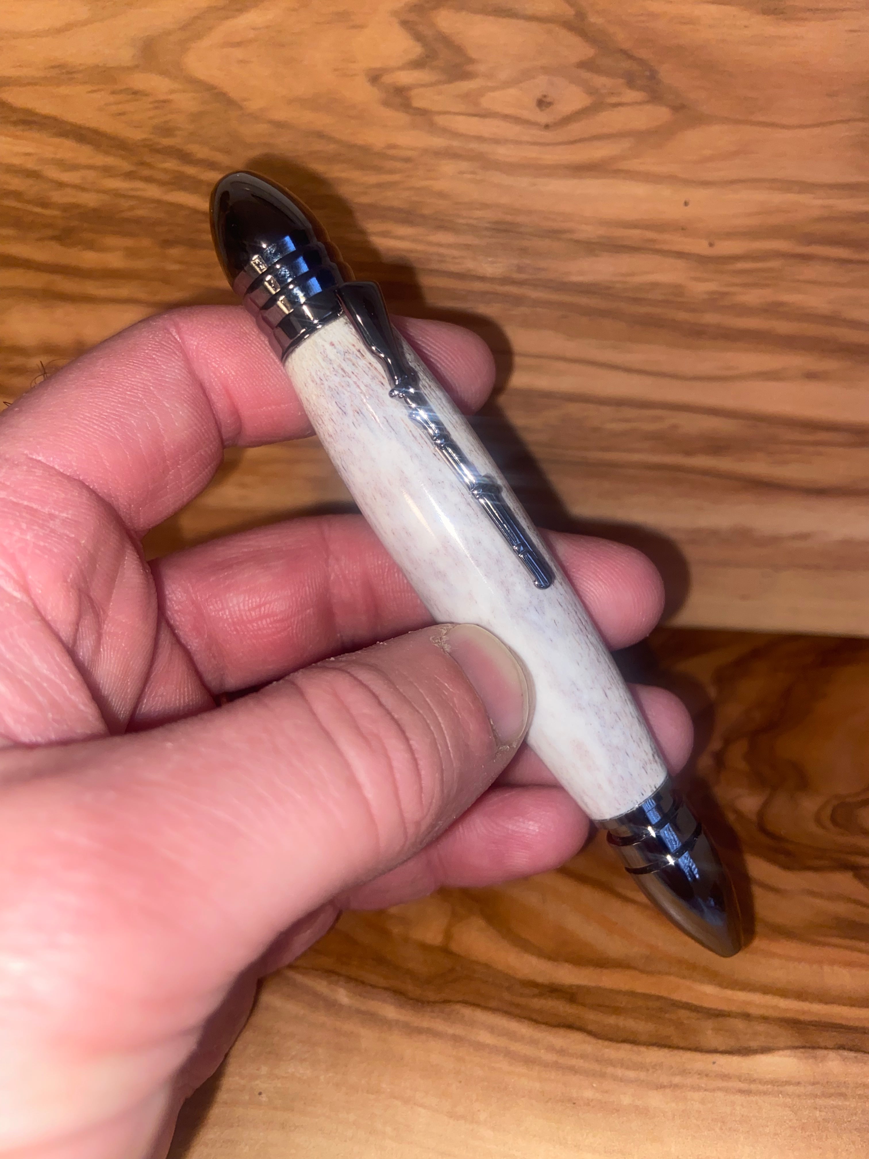 Civil War Themed Writing Pen - Deer Antler with Replica Bullet Design