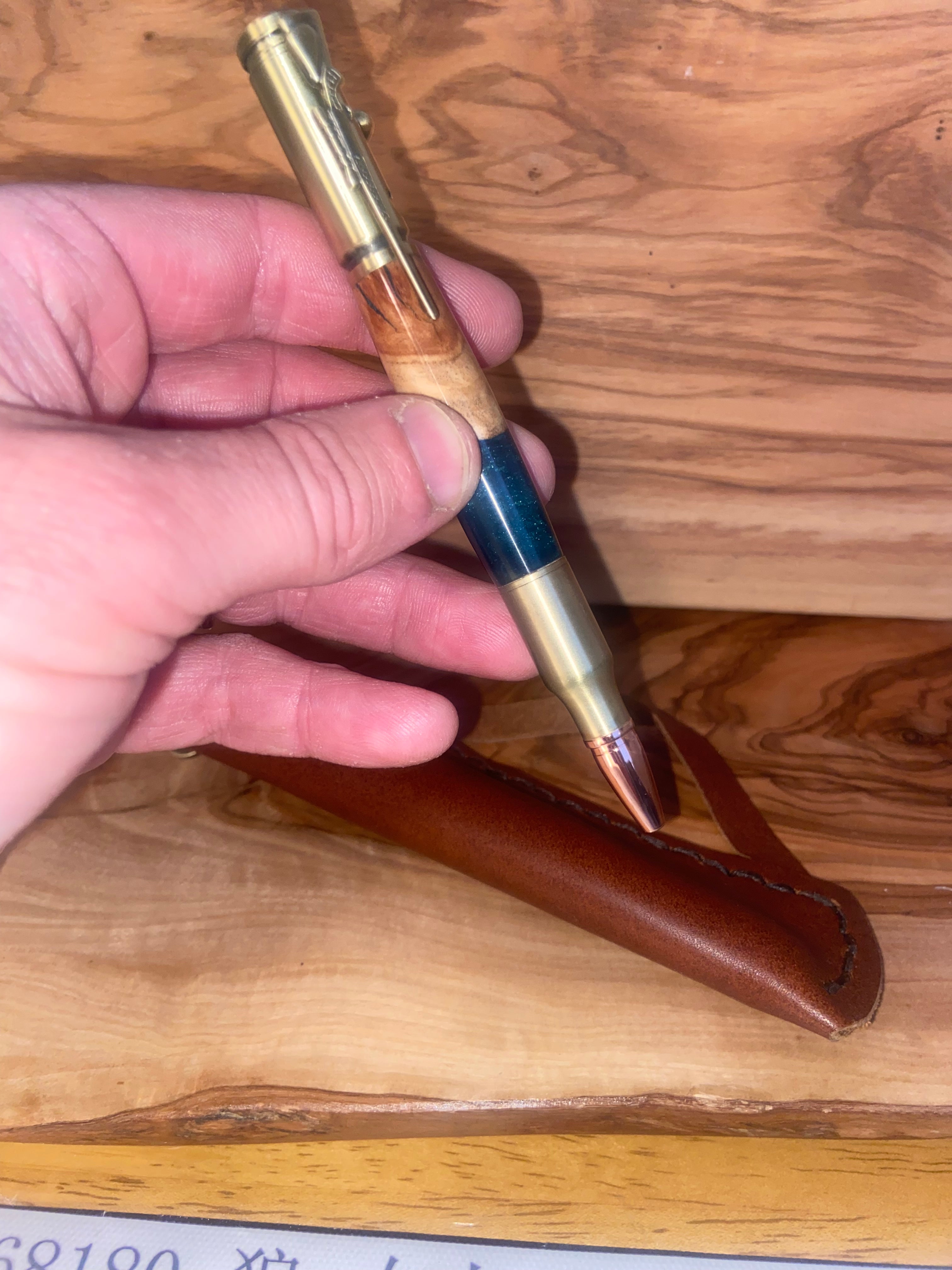 Red Mallee Burl 30 Caliber Bolt Action & Lever Action Rifle Antique Brass Pen Set