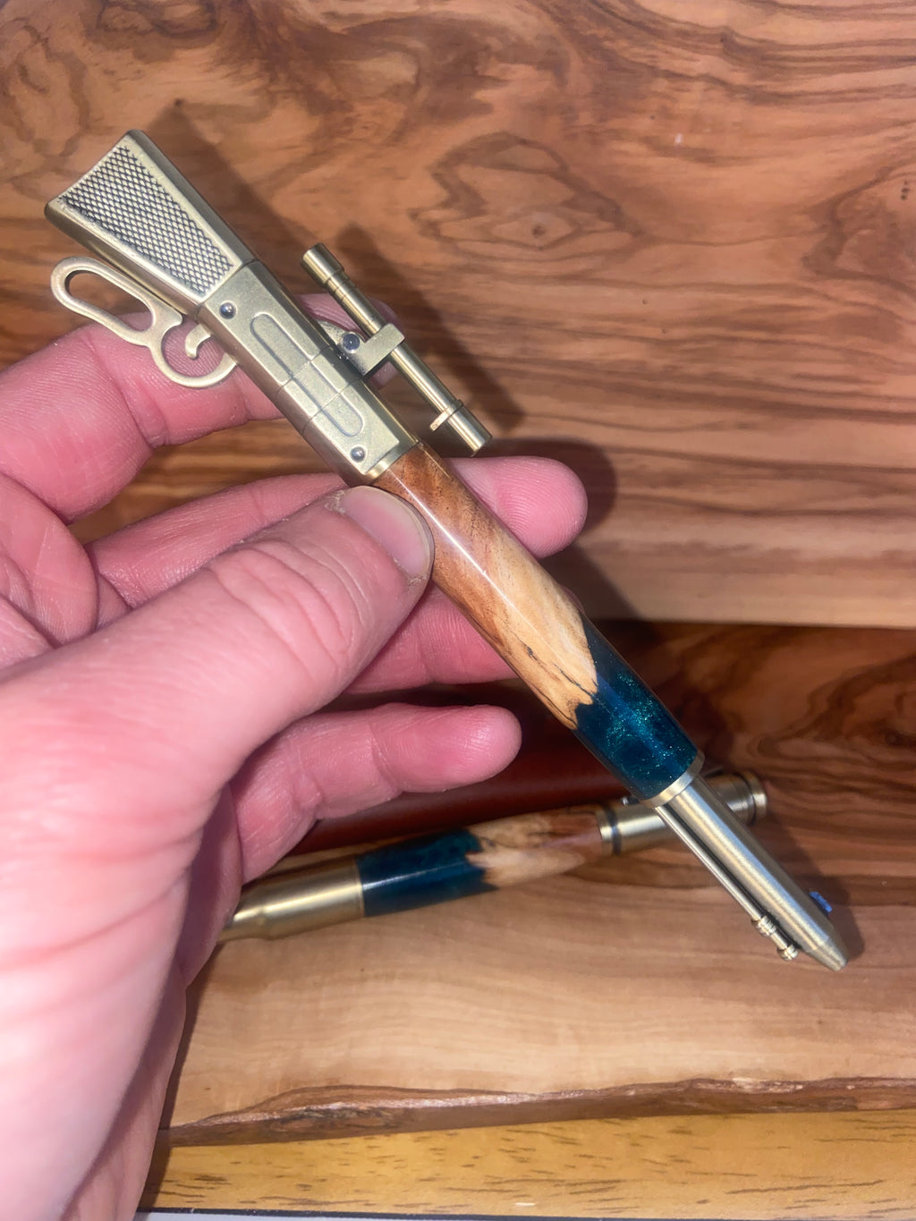 Red Mallee Burl 30 Caliber Bolt Action & Lever Action Rifle Antique Brass Pen Set