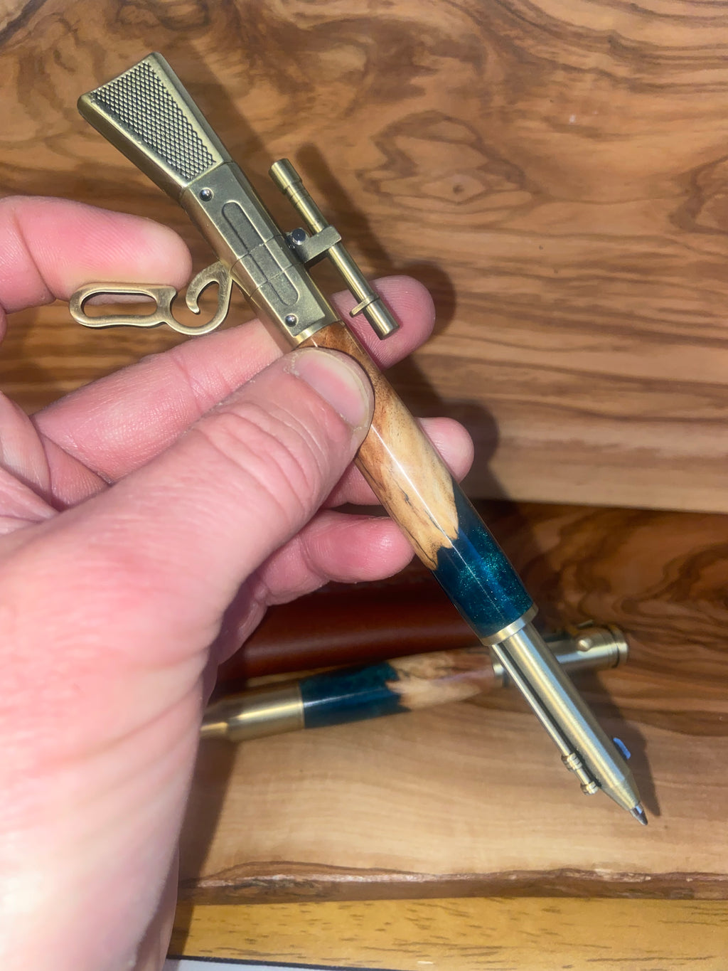 Red Mallee Burl 30 Caliber Bolt Action & Lever Action Rifle Antique Brass Pen Set