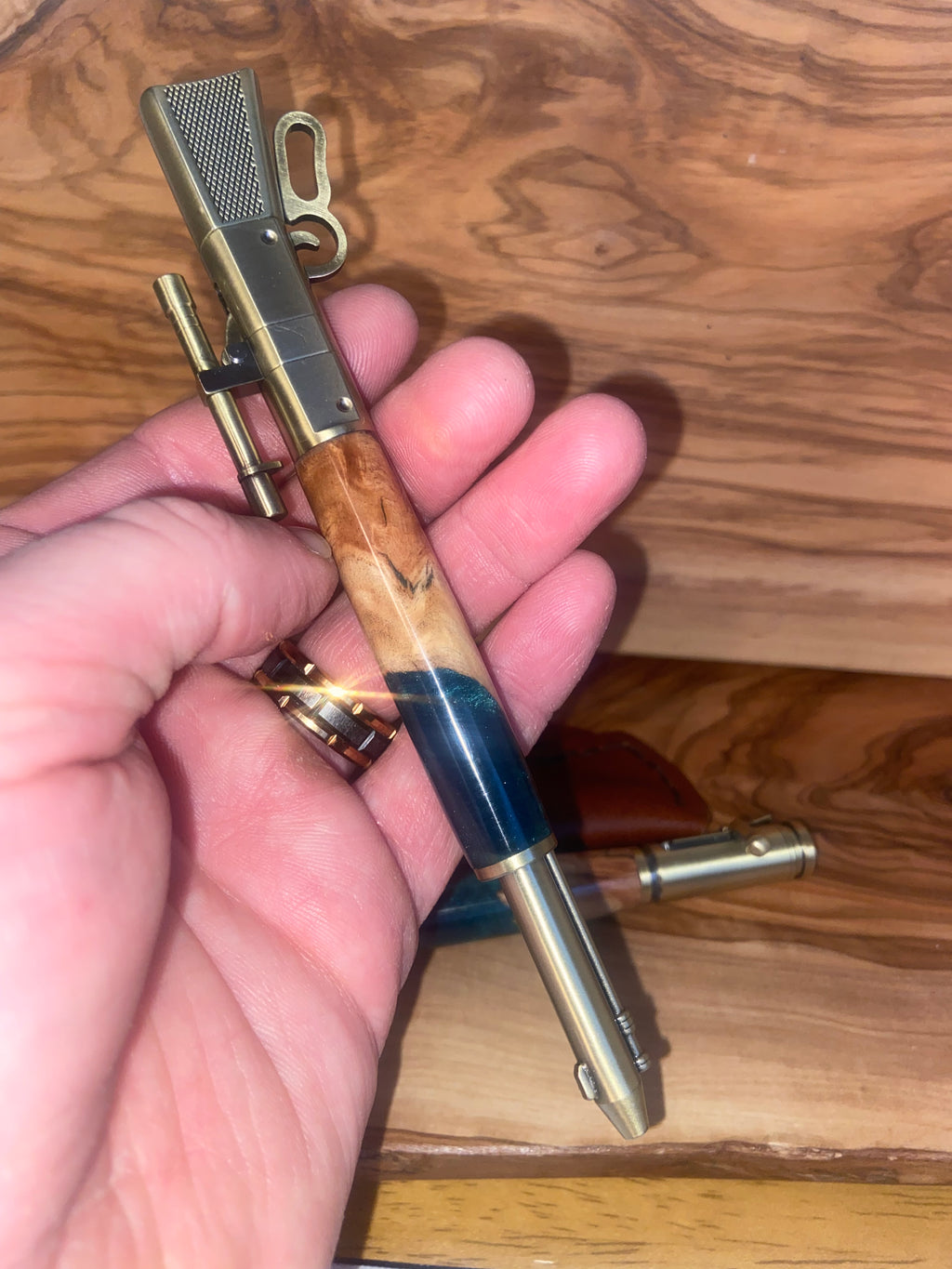 Red Mallee Burl 30 Caliber Bolt Action & Lever Action Rifle Antique Brass Pen Set