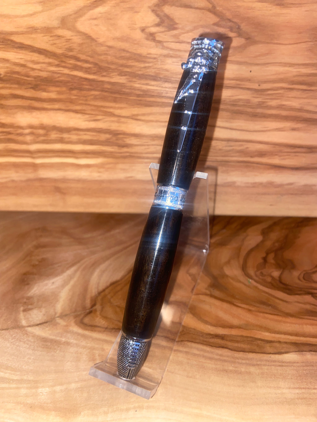 Marauder Curly Macassar Ebony Chrome Football Twist Pen