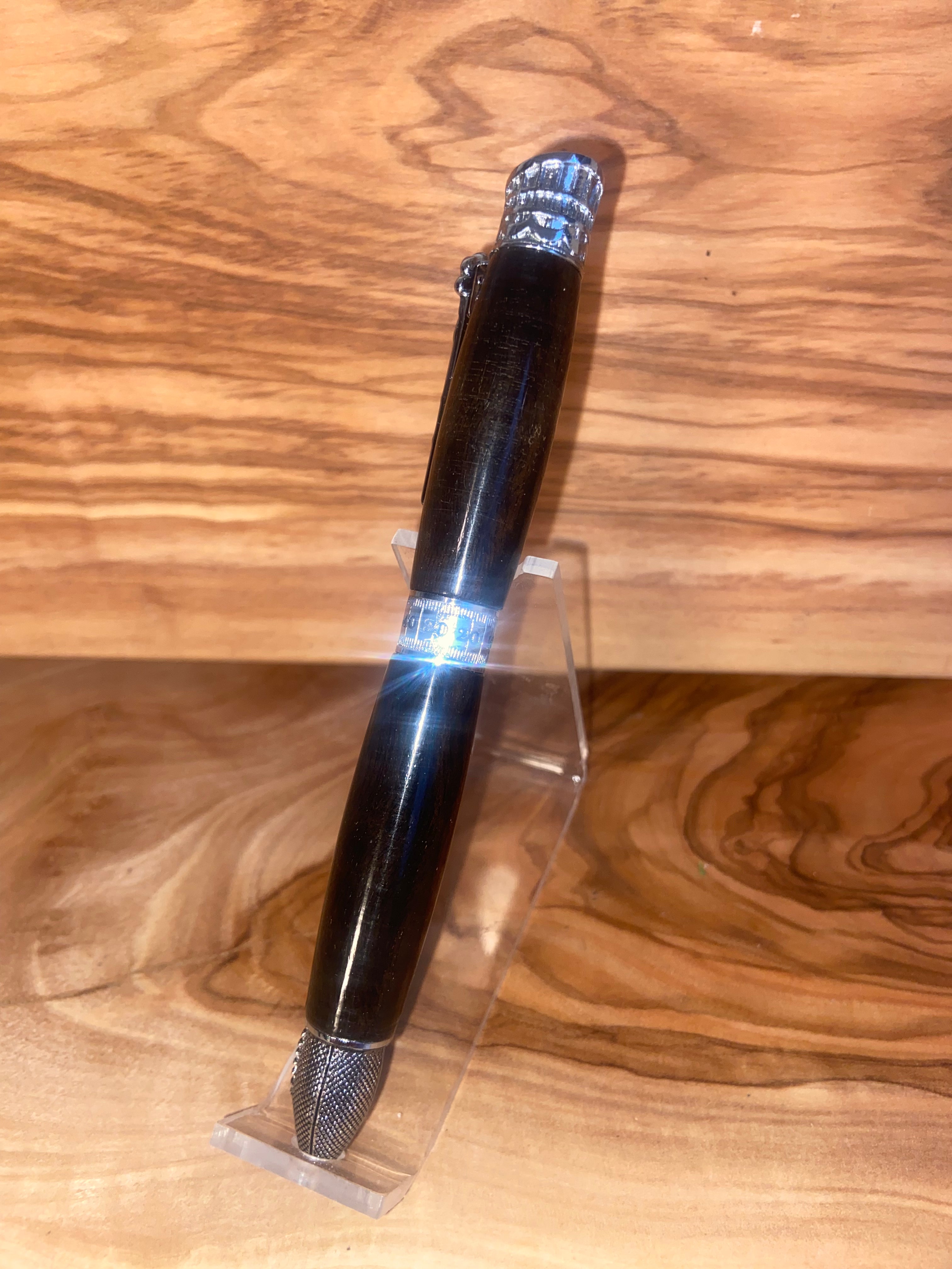 Marauder Curly Macassar Ebony Chrome Football Twist Pen