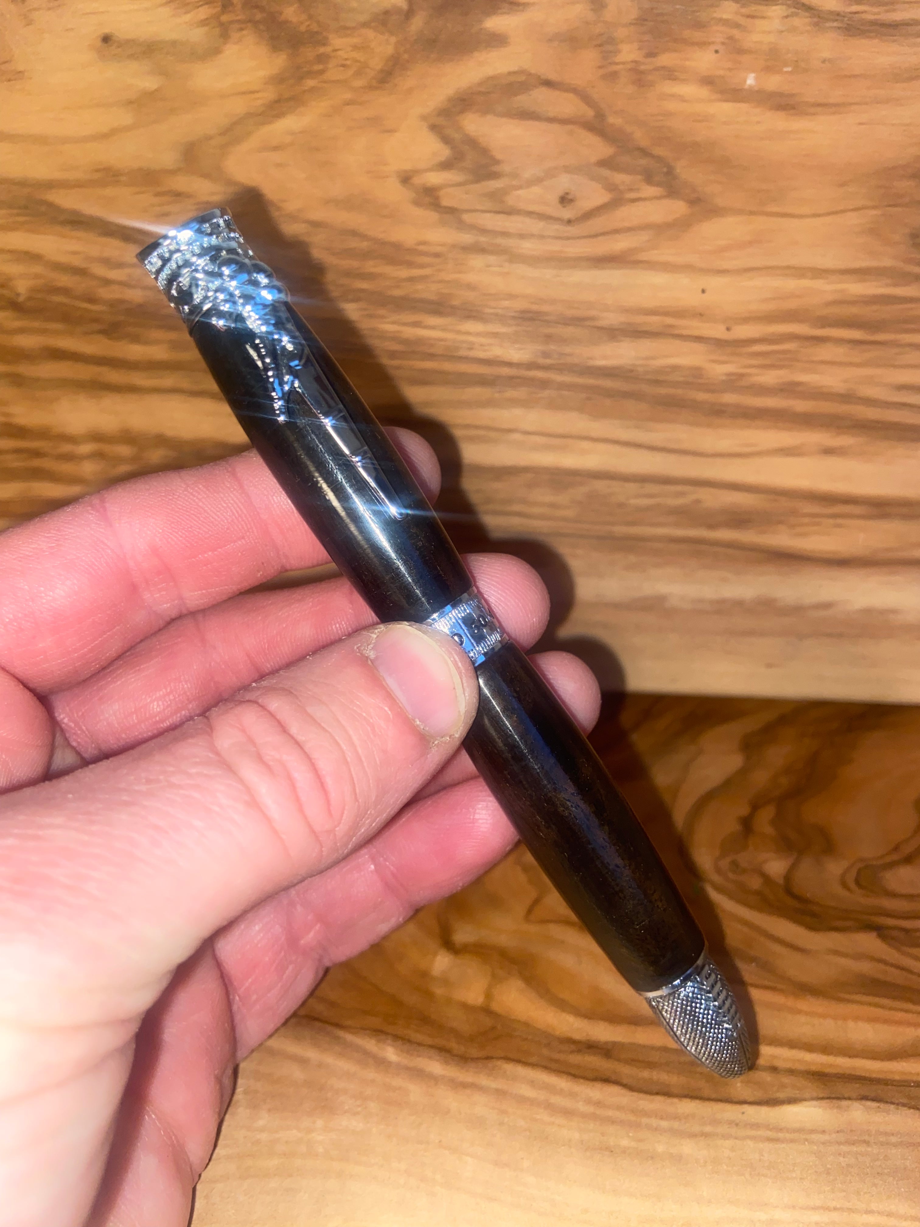 Marauder Curly Macassar Ebony Chrome Football Twist Pen
